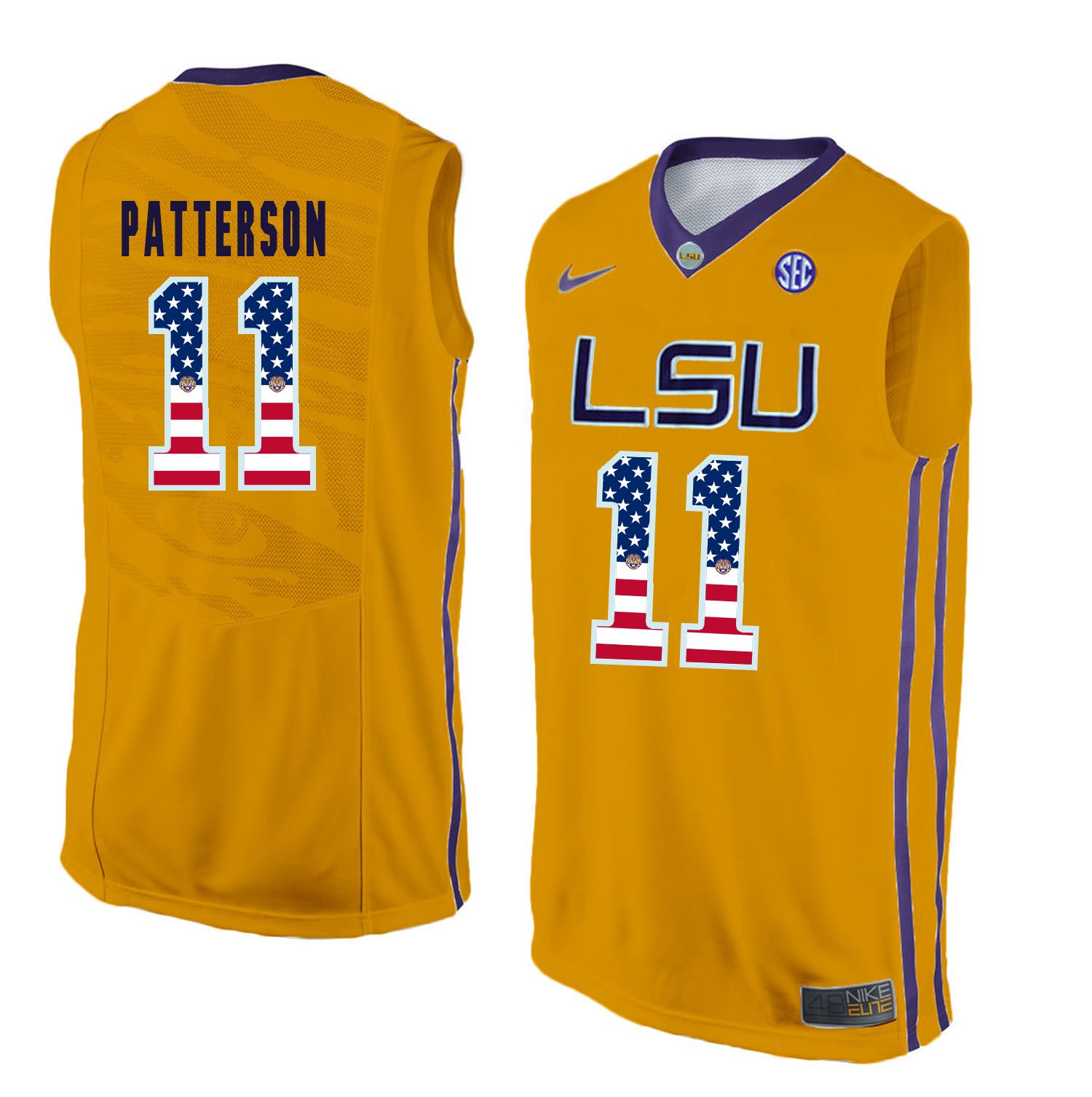 Men LSU Tigers #11 Patterson Yellow Flag Customized NCAA Jerseys